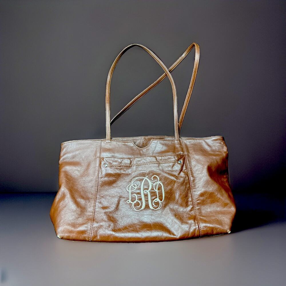 Latico Brown Large Tote Zip Closure Floral Multicolor Lined Pockets Gold